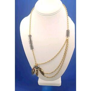 Nashelle Gold Tone Mixed Metal Hematite Stone Necklace 22" Multi Chain Elegant